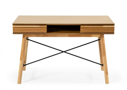 48" Oak Modern Rectangular Writing Desk With Two Drawers HomeRoots