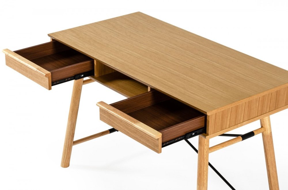 48" Oak Modern Rectangular Writing Desk With Two Drawers HomeRoots