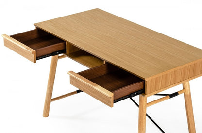 48" Oak Modern Rectangular Writing Desk With Two Drawers HomeRoots