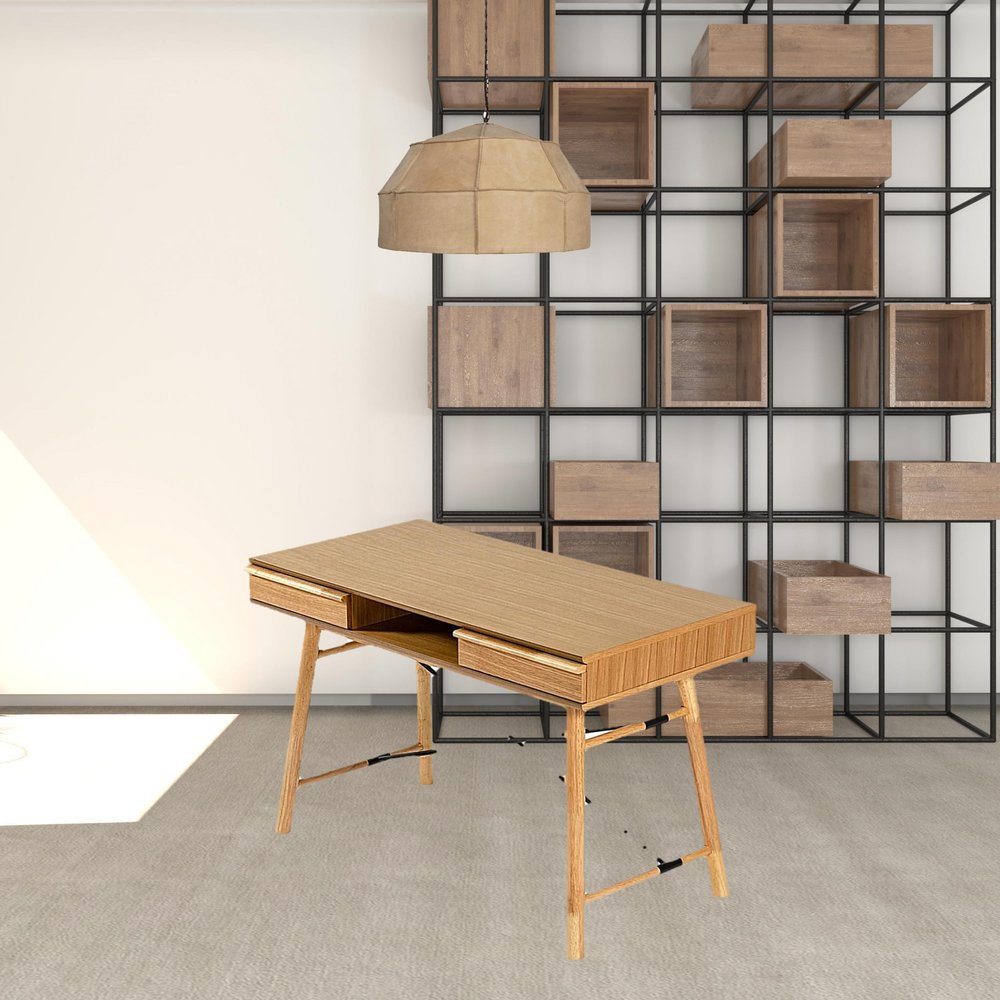 48" Oak Modern Rectangular Writing Desk With Two Drawers HomeRoots