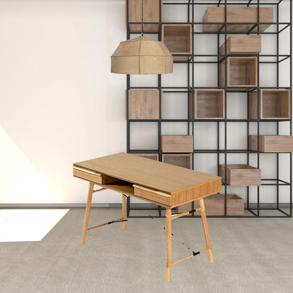 48" Oak Modern Rectangular Writing Desk With Two Drawers HomeRoots