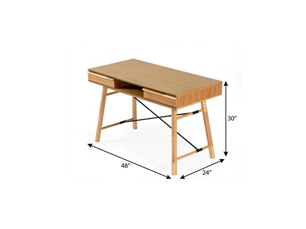 48" Oak Modern Rectangular Writing Desk With Two Drawers HomeRoots