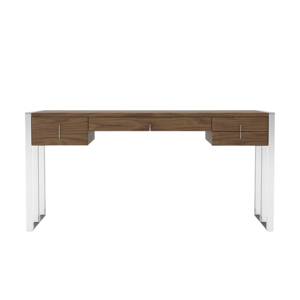 62" Brown and Silver Writing Desk With Four Drawers HomeRoots
