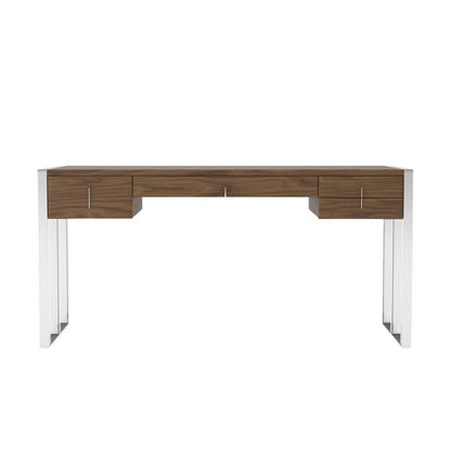 62" Brown and Silver Writing Desk With Four Drawers HomeRoots
