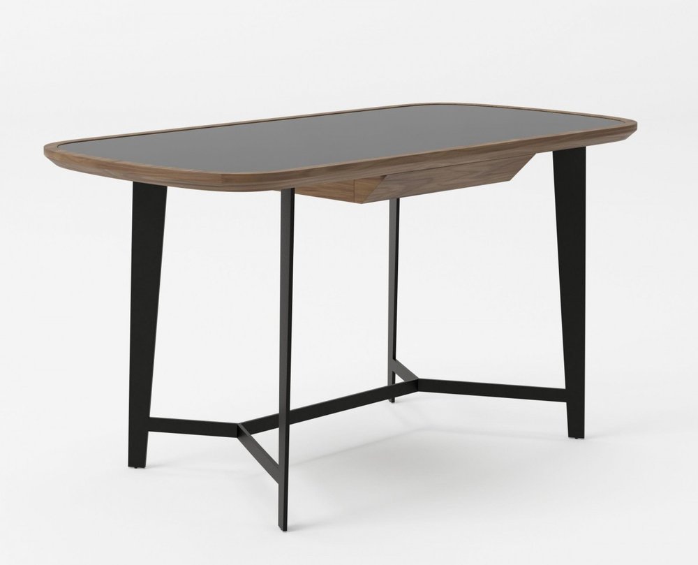 55" Walnut And Black Glass Rectangular Writing Desk HomeRoots