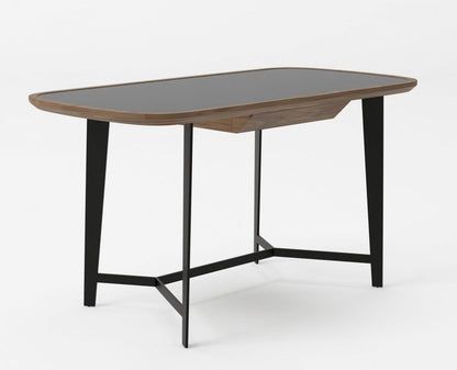 55" Walnut And Black Glass Rectangular Writing Desk HomeRoots