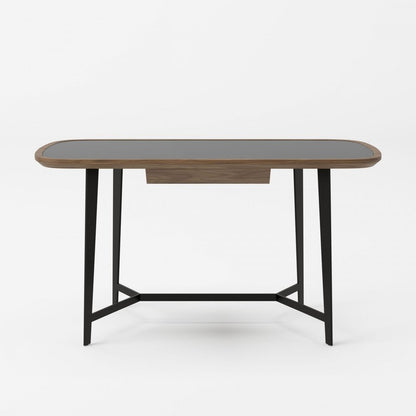55" Walnut And Black Glass Rectangular Writing Desk HomeRoots