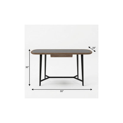 55" Walnut And Black Glass Rectangular Writing Desk HomeRoots