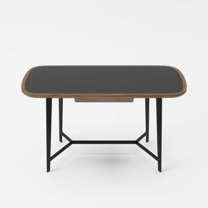 55" Walnut And Black Glass Rectangular Writing Desk HomeRoots