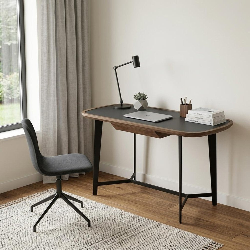 55" Walnut And Black Glass Rectangular Writing Desk HomeRoots