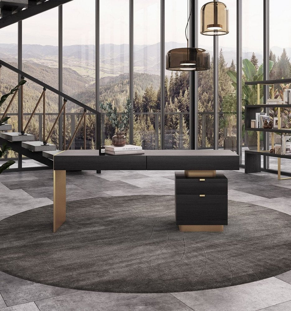 63" Gray and Gold Writing Desk With Four Drawers HomeRoots