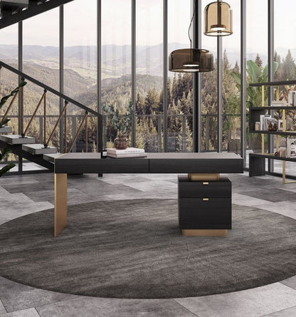 63" Gray and Gold Writing Desk With Four Drawers HomeRoots