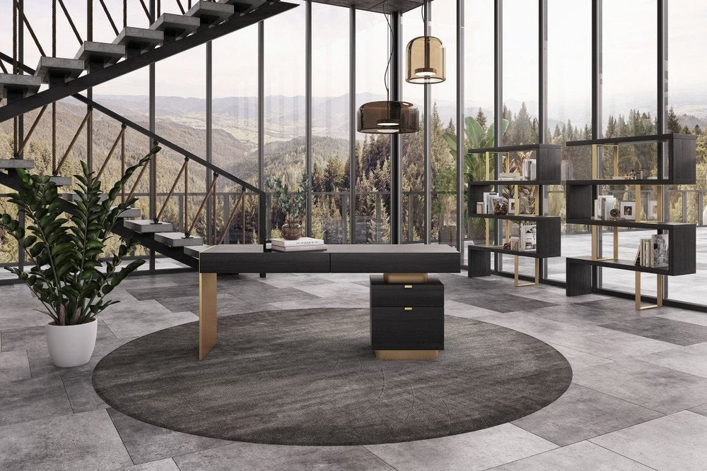 63" Gray and Gold Writing Desk With Four Drawers HomeRoots