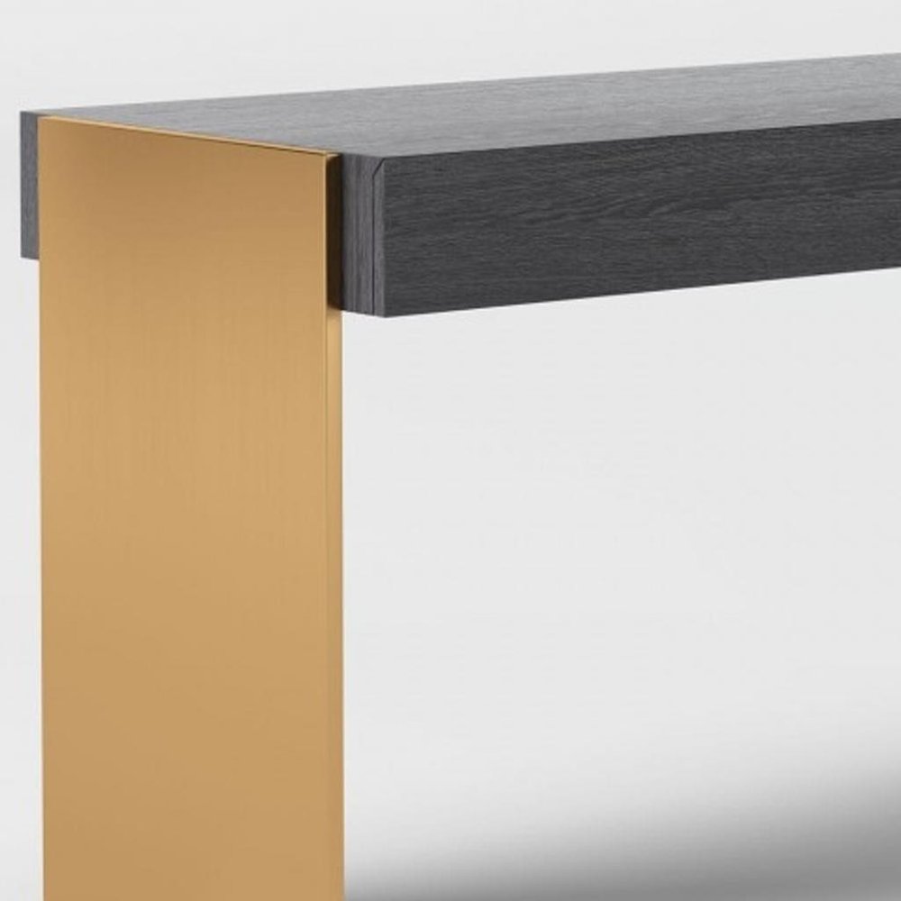 63" Gray and Gold Writing Desk With Four Drawers — view 5