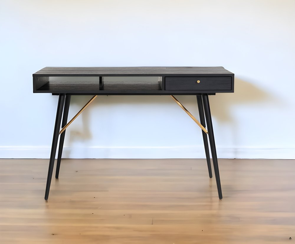46" Black and Gold Writing Desk HomeRoots