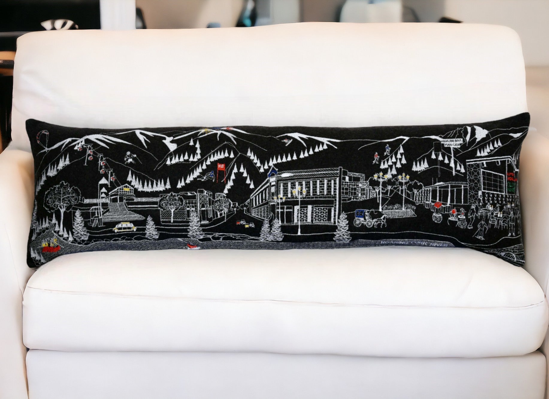 46" Black Aspen Nighttime Skyline Lumbar Decorative Pillow FurniFindUSA