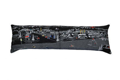 46" Black Bend Nighttime Skyline Lumbar Decorative Pillow FurniFindUSA