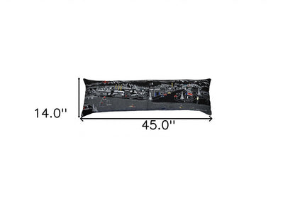 14" X 45" Dark Gray And White Bend Nighttime Skyline Lumbar Decorative Pillow HomeRoots