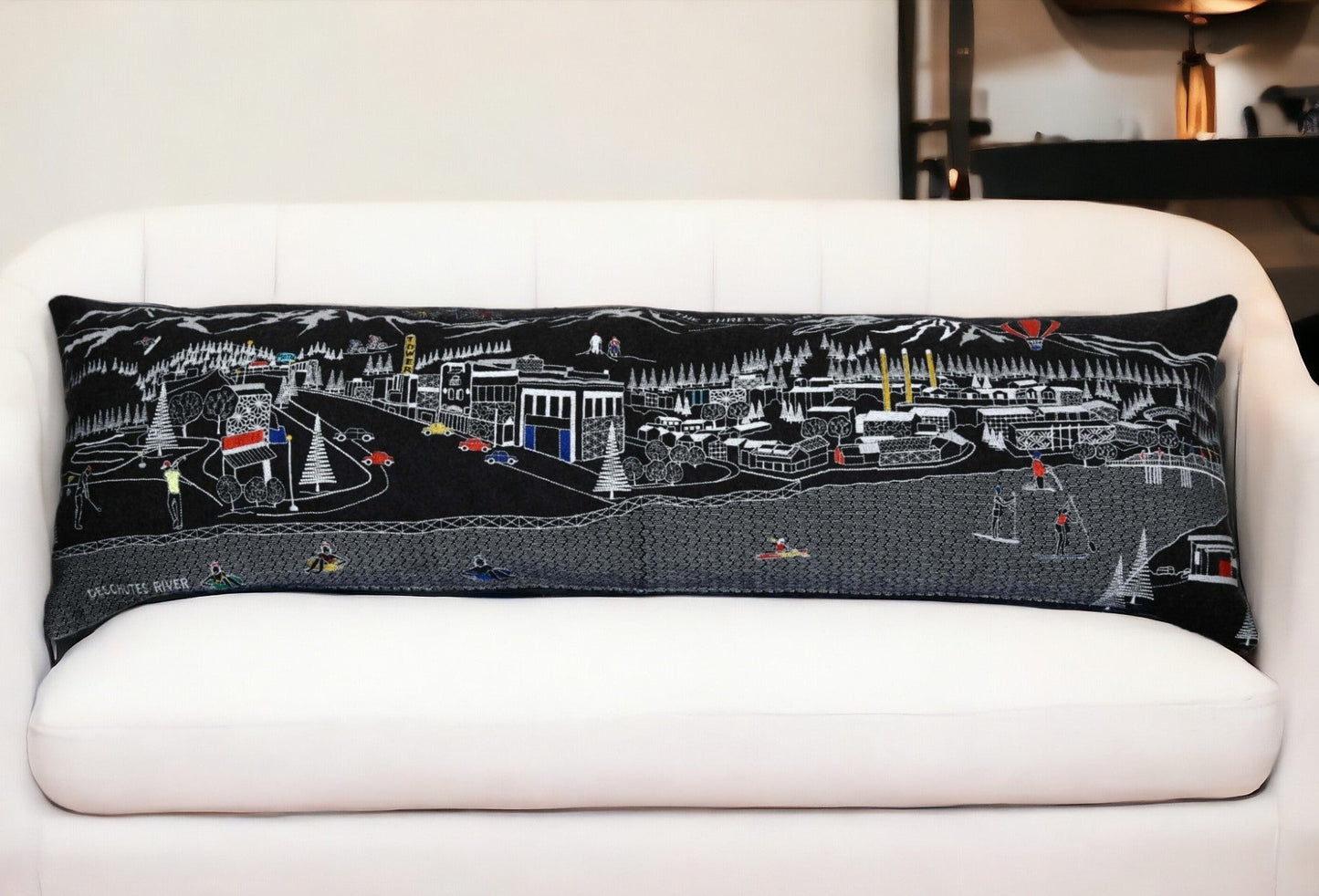 46" Black Bend Nighttime Skyline Lumbar Decorative Pillow FurniFindUSA