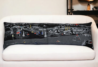 46" Black Bend Nighttime Skyline Lumbar Decorative Pillow FurniFindUSA