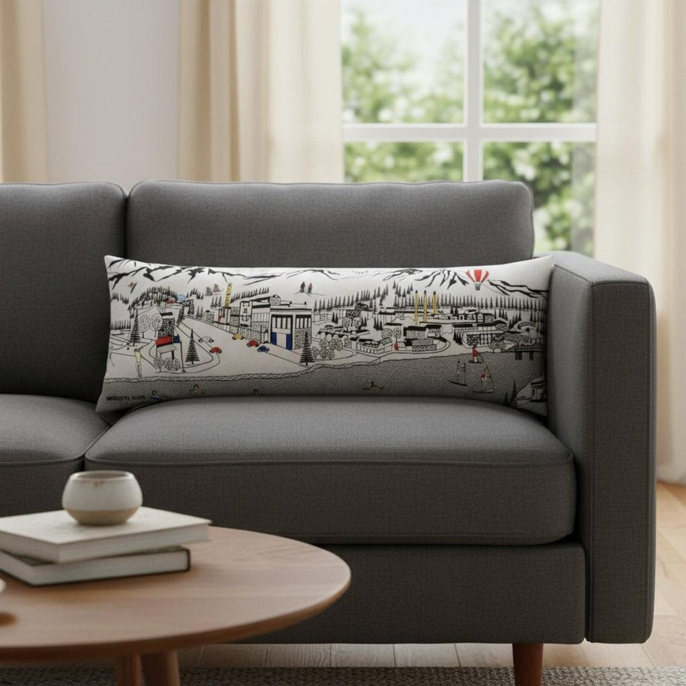 14" X 45" Dark Gray And White Bend Nighttime Skyline Lumbar Decorative Pillow HomeRoots