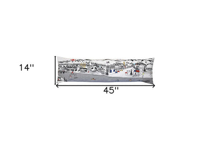 14" X 45" Dark Gray And White Bend Nighttime Skyline Lumbar Decorative Pillow HomeRoots