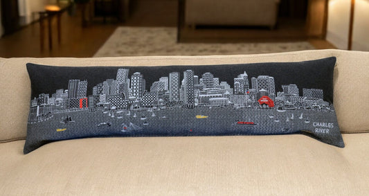 46" Black Boston Nighttime Skyline Lumbar Decorative Pillow FurniFindUSA