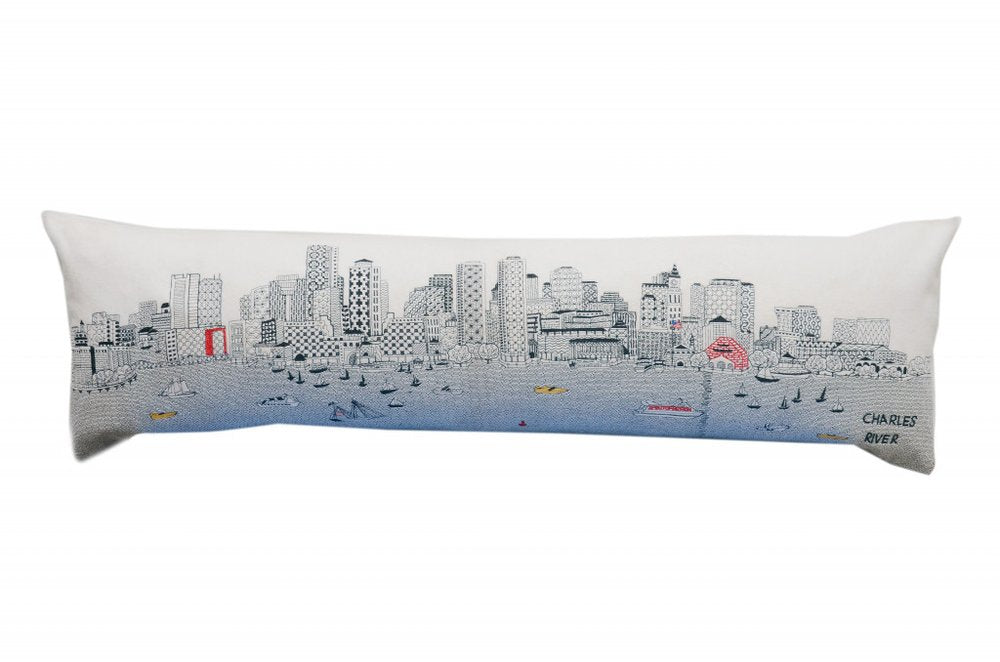 14" X 45" Dark Gray And White Boston Night Skyline Lumbar Decorative Pillow HomeRoots