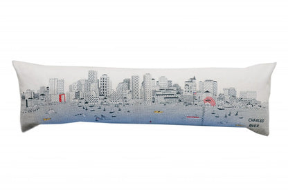14" X 45" Dark Gray And White Boston Night Skyline Lumbar Decorative Pillow HomeRoots