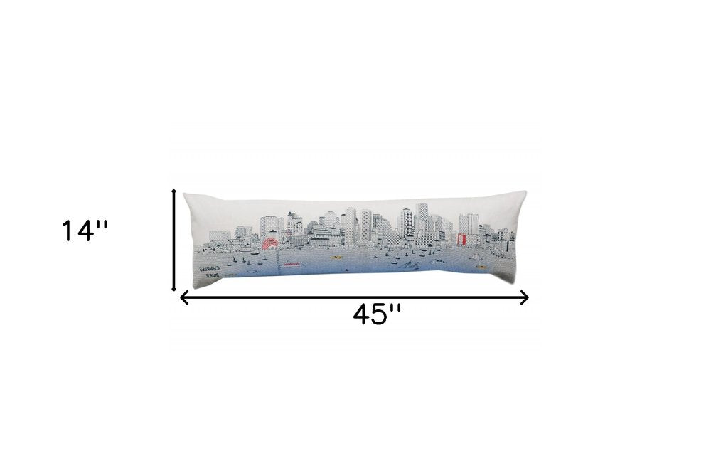 14" X 45" Dark Gray And White Boston Night Skyline Lumbar Decorative Pillow HomeRoots
