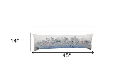 14" X 45" Dark Gray And White Boston Night Skyline Lumbar Decorative Pillow HomeRoots
