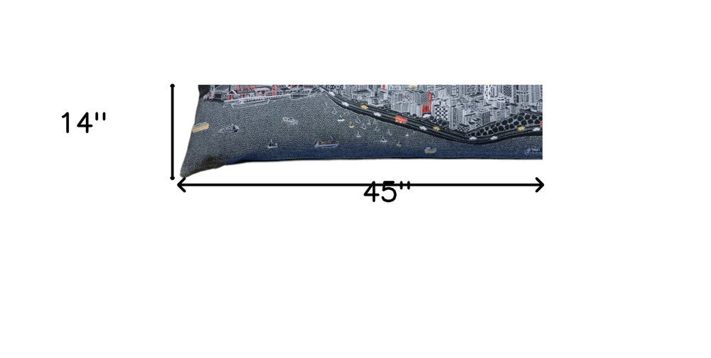 14" X 45" Dark Gray And White Chicago Nighttime Skyline Lumbar Decorative Pillow HomeRoots