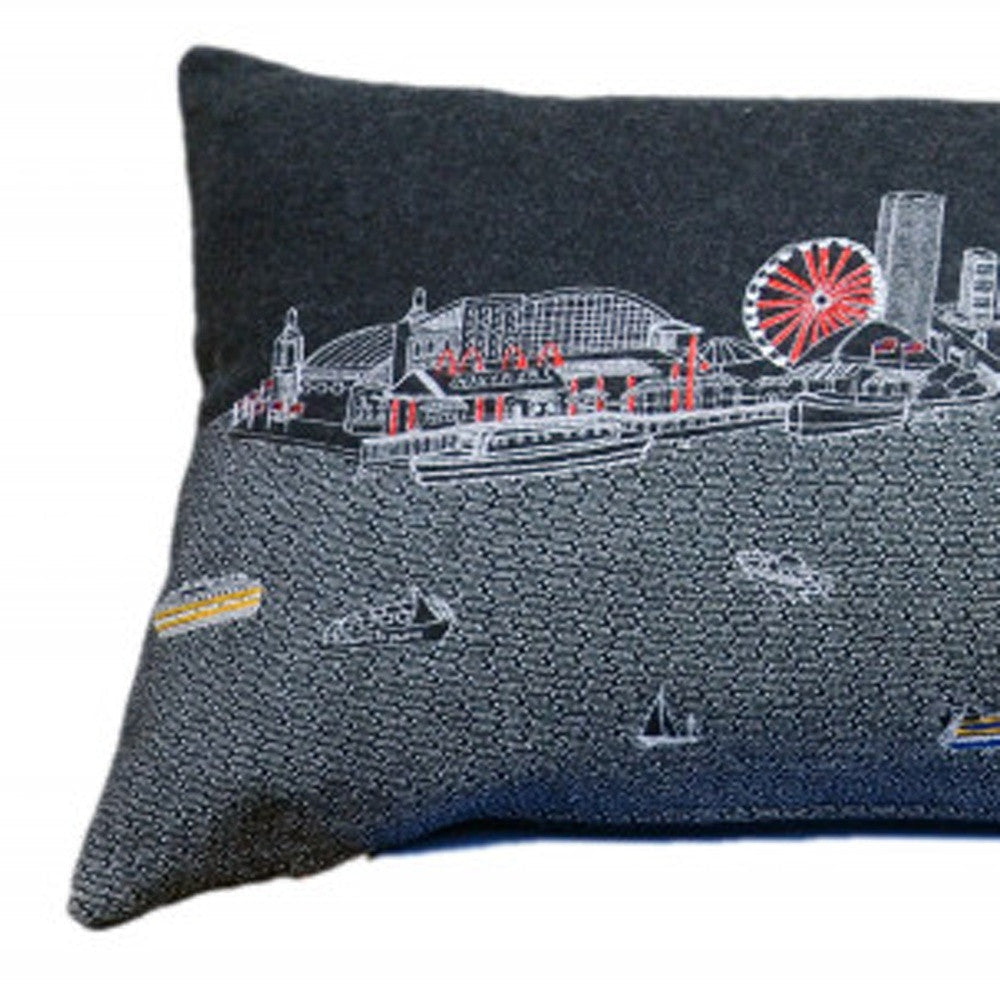 46" Black Chicago Nighttime Skyline Lumbar Decorative Pillow FurniFindUSA