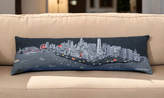 46" Black Chicago Nighttime Skyline Lumbar Decorative Pillow FurniFindUSA
