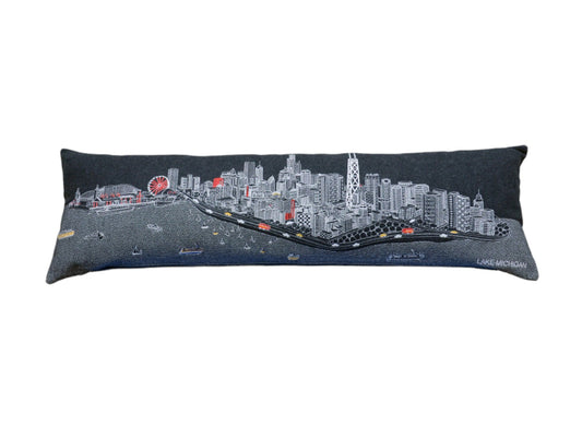 46" Black Chicago Nighttime Skyline Lumbar Decorative Pillow FurniFindUSA