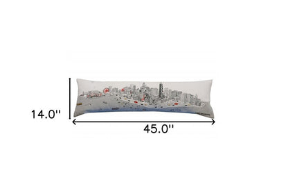 14" X 45" Dark Gray And White Chicago Nighttime Skyline Lumbar Decorative Pillow HomeRoots