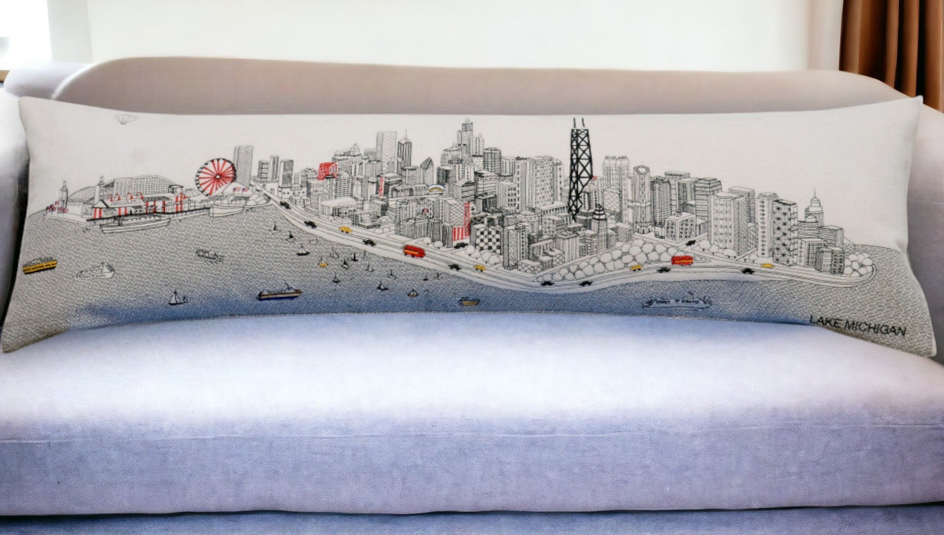 46" White Chicago Daylight Skyline Lumbar Decorative Pillow FurniFindUSA