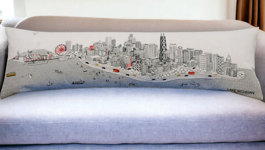 46" White Chicago Daylight Skyline Lumbar Decorative Pillow FurniFindUSA