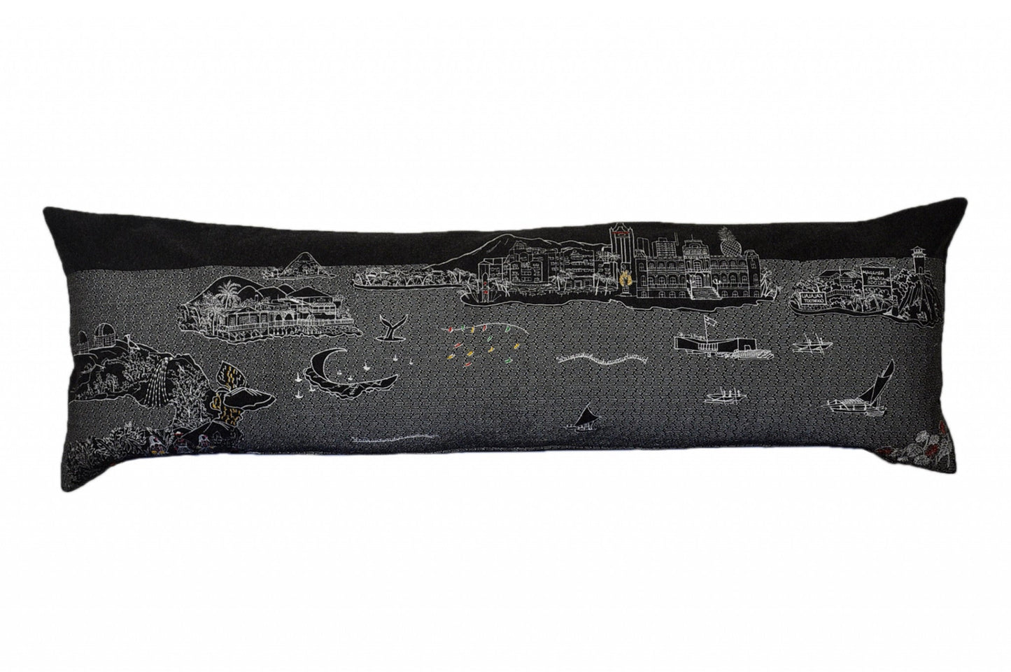 46" Black Hawaii Nighttime Skyline Lumbar Decorative Pillow FurniFindUSA