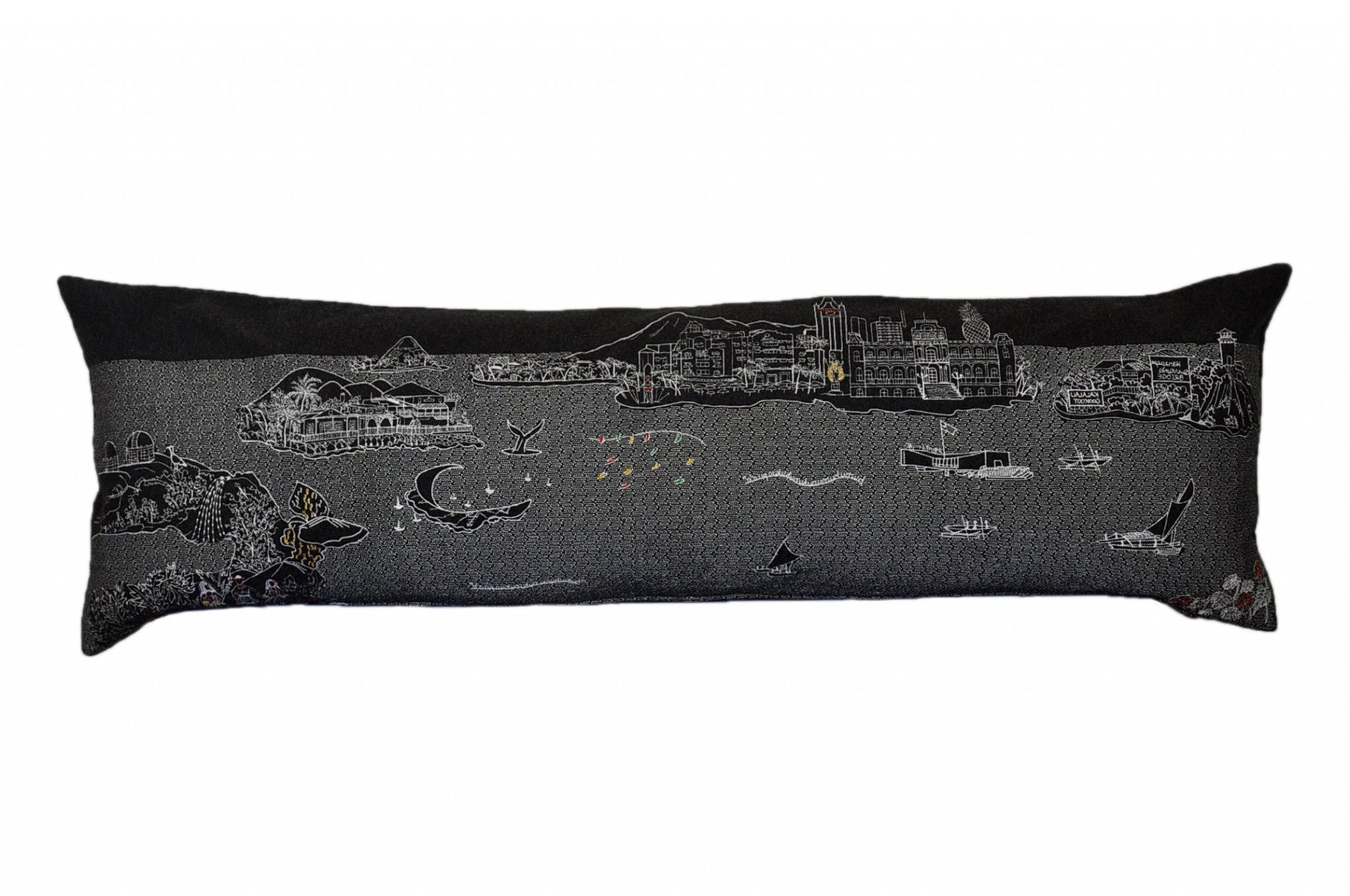 46" Black Hawaii Nighttime Skyline Lumbar Decorative Pillow FurniFindUSA