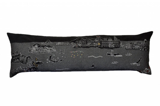 46" Black Hawaii Nighttime Skyline Lumbar Decorative Pillow FurniFindUSA