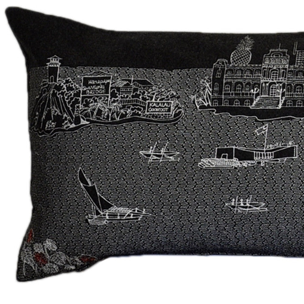 46" Black Hawaii Nighttime Skyline Lumbar Decorative Pillow FurniFindUSA