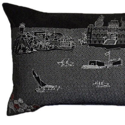 46" Black Hawaii Nighttime Skyline Lumbar Decorative Pillow FurniFindUSA