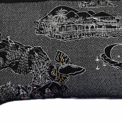 14" X 45" Dark Gray And White Hawaii Nighttime Skyline Lumbar Decorative Pillow HomeRoots