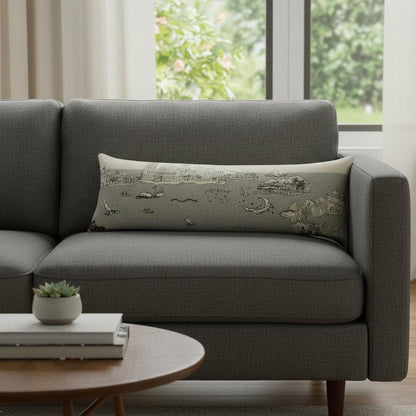 14" X 45" Dark Gray And White Hawaii Nighttime Skyline Lumbar Decorative Pillow HomeRoots