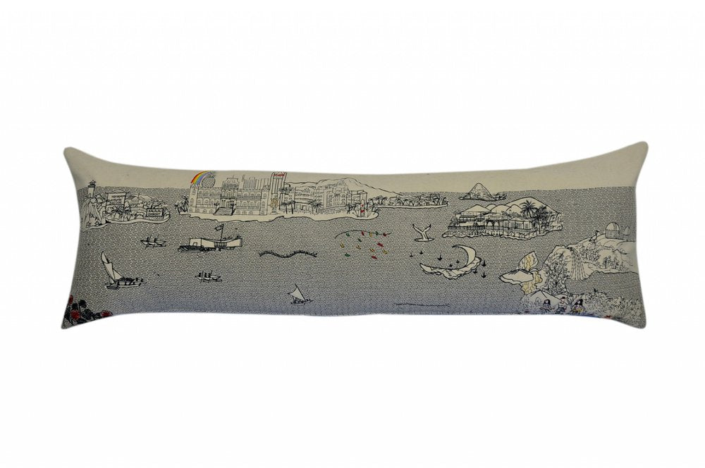 14" X 45" Dark Gray And White Hawaii Nighttime Skyline Lumbar Decorative Pillow — view 7