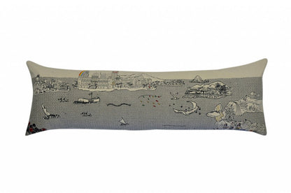 14" X 45" Dark Gray And White Hawaii Nighttime Skyline Lumbar Decorative Pillow HomeRoots