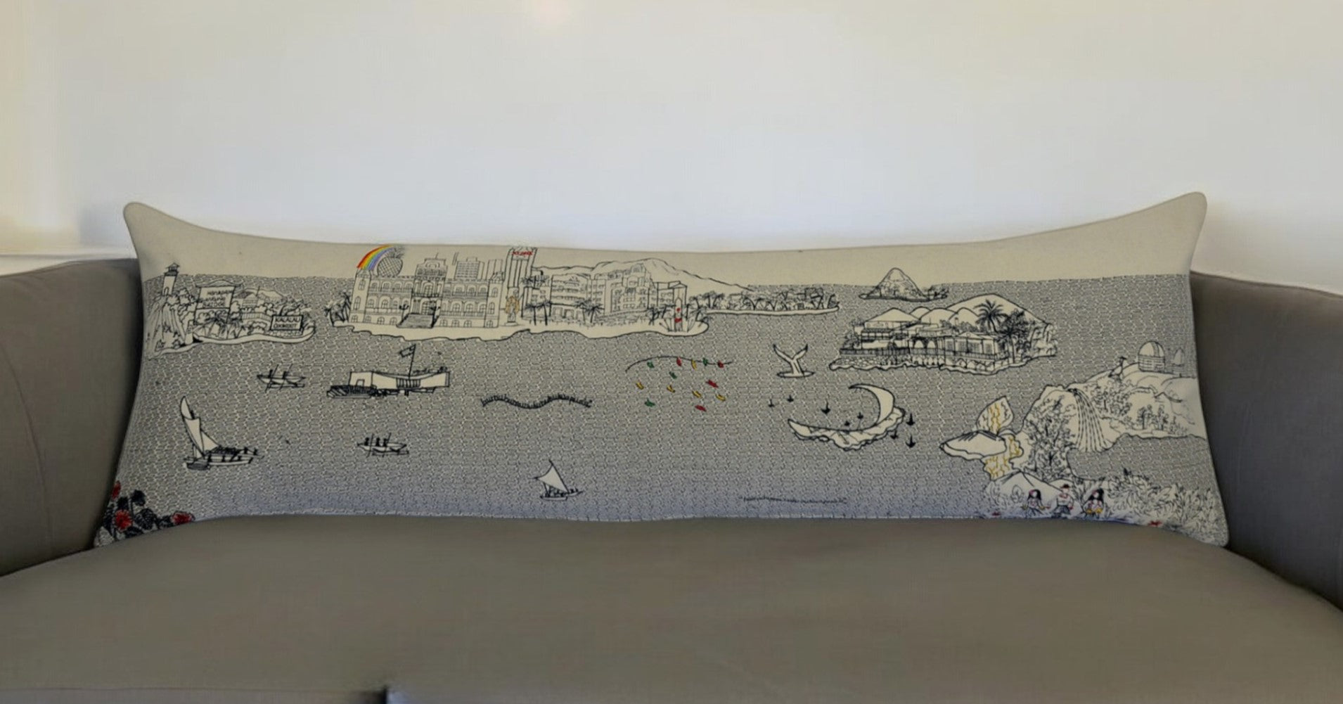 46" White Hawaii Daylight Skyline Lumbar Decorative Pillow FurniFindUSA