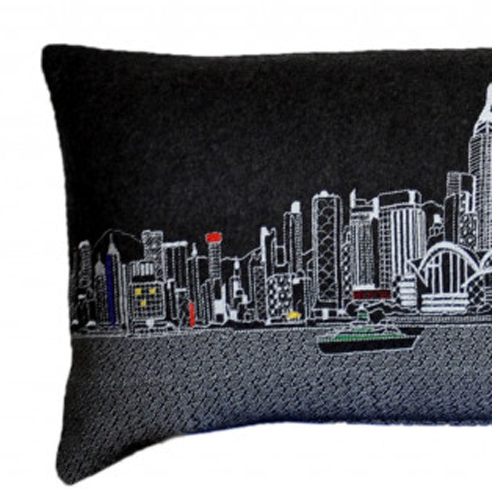 46" Black Hong Kong Nighttime Skyline Lumbar Decorative Pillow FurniFindUSA
