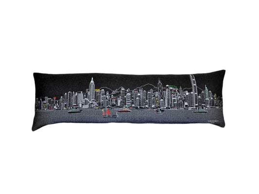 46" Black Hong Kong Nighttime Skyline Lumbar Decorative Pillow FurniFindUSA